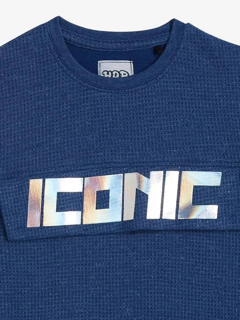 HOP Kids Blue Holographic Text Design T-Shirt