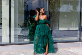 Hunter Green Tulle Layered Gown