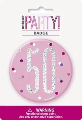 Large 50th Badge - Glitzy Pink