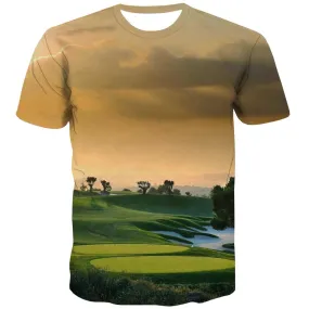 Lawn T-shirt Men Golf Tshirt Printed Forest Tshirts Novelty Natural Shirt Print Game Tshirt Anime