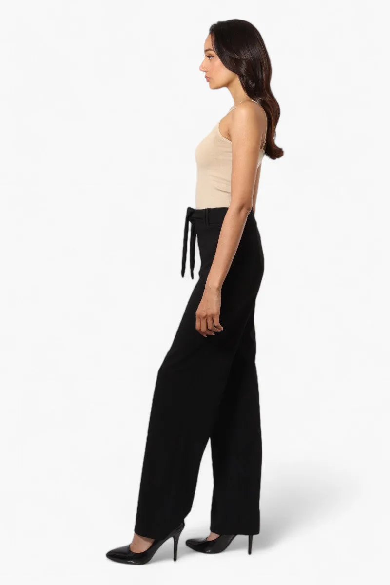 Limite Solid Belted Pants - Black