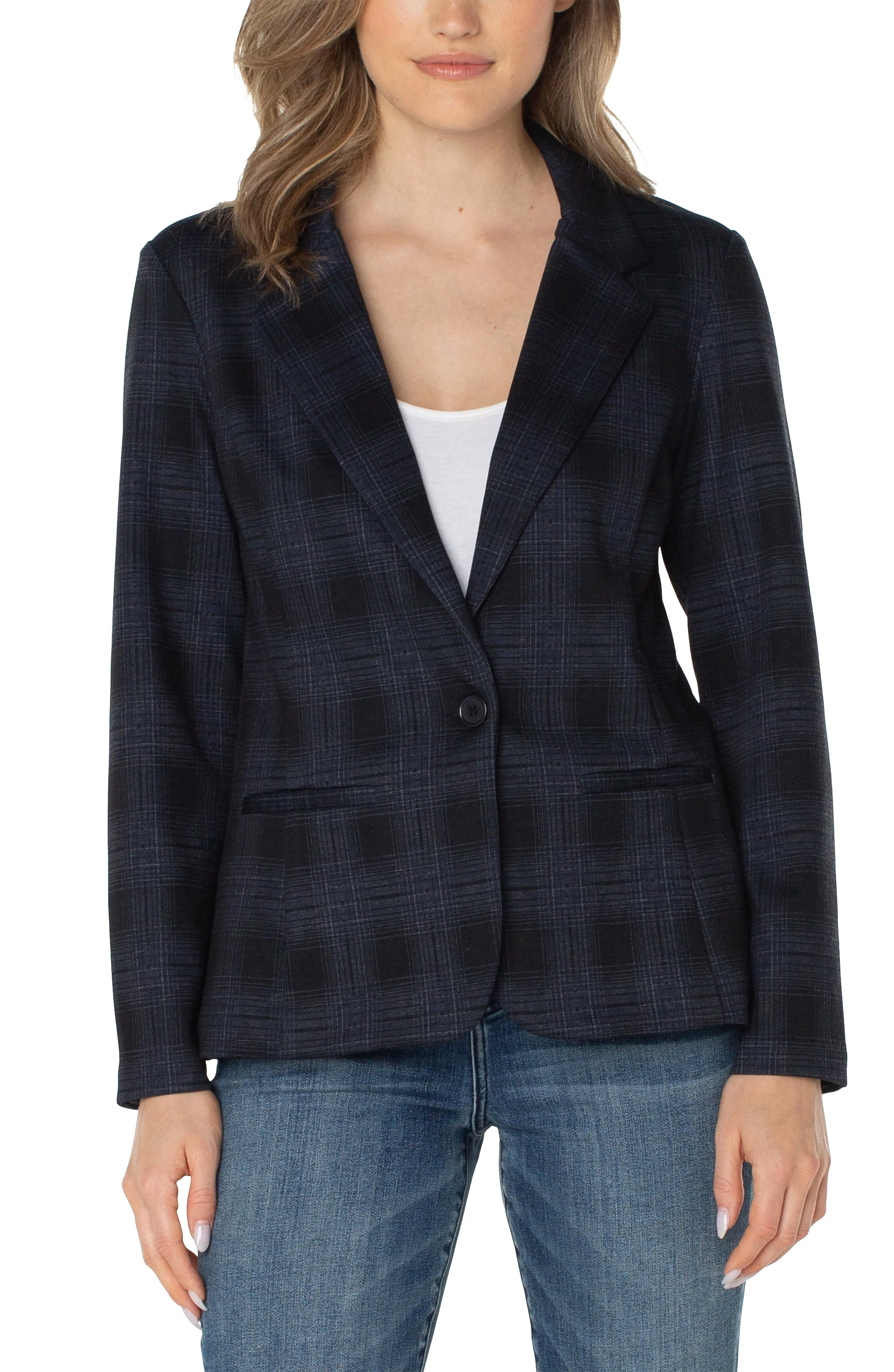 Liverpool Fitted Blazer (black dark slate tartan plaid)