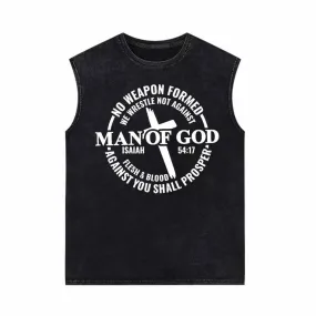 Man Of God Cross Vintage Washed Vest Top