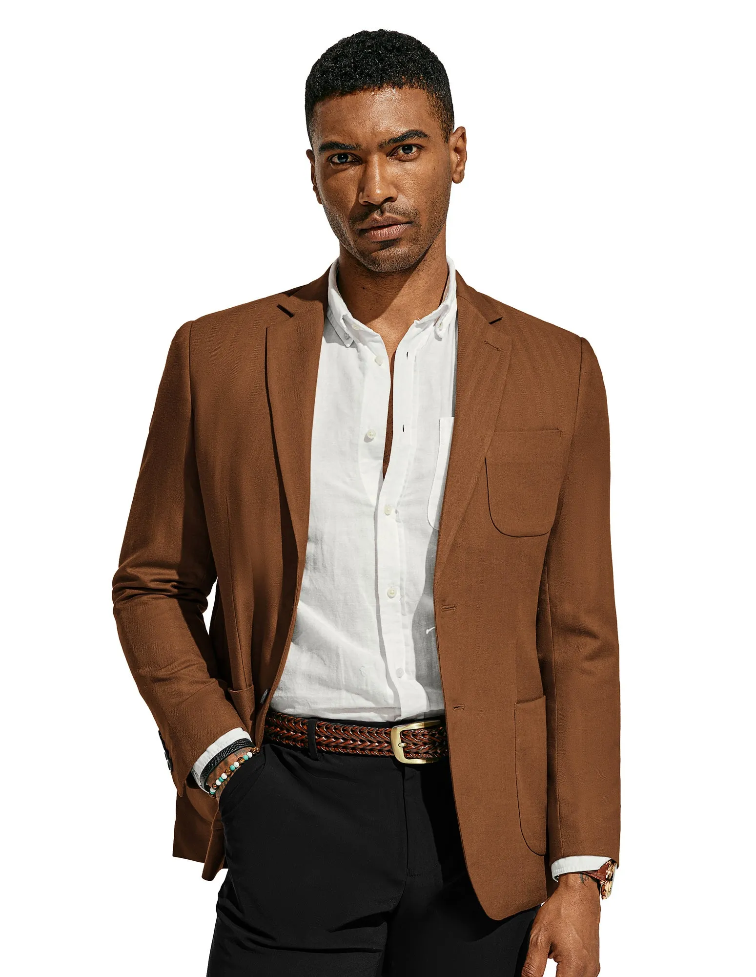 Men Back Slit Blazer Coat Casual Two-Button Notch Lapel V-Neck Suit Coat