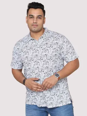 Men Plus Size Black Paisley Digital Printed Polo Collar T-shirt