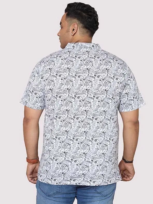 Men Plus Size Black Paisley Digital Printed Polo Collar T-shirt