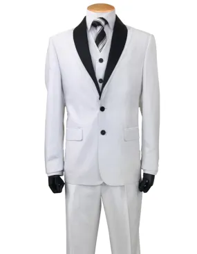 Mens 2 Button Sharkskin Tuxedo with Satin Shawl in White