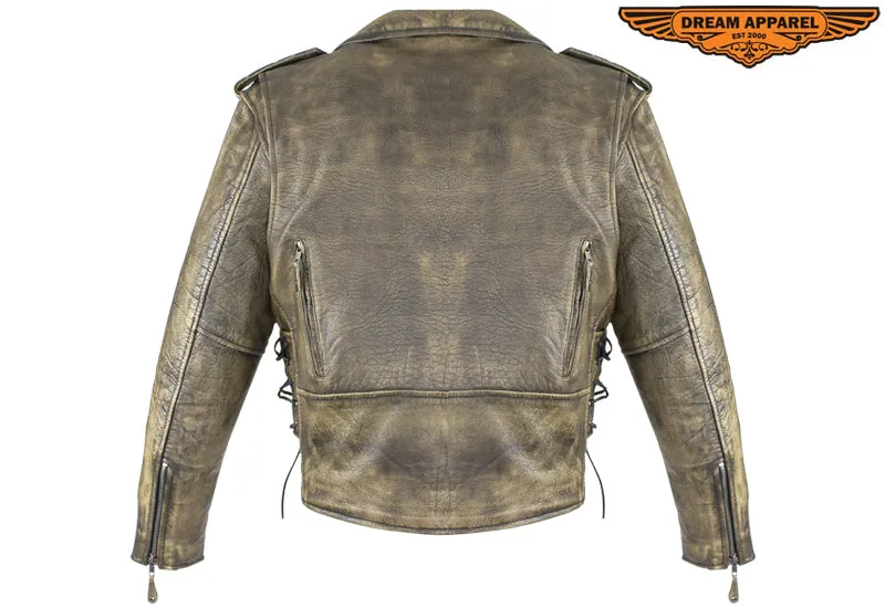 Men's Brown Motorcycle Jacket with Gun Pockets