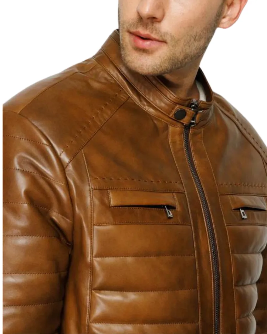 Mens Brown Quilted Leather Jacket