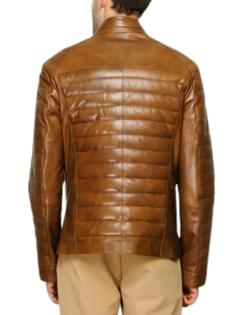 Mens Brown Quilted Leather Jacket