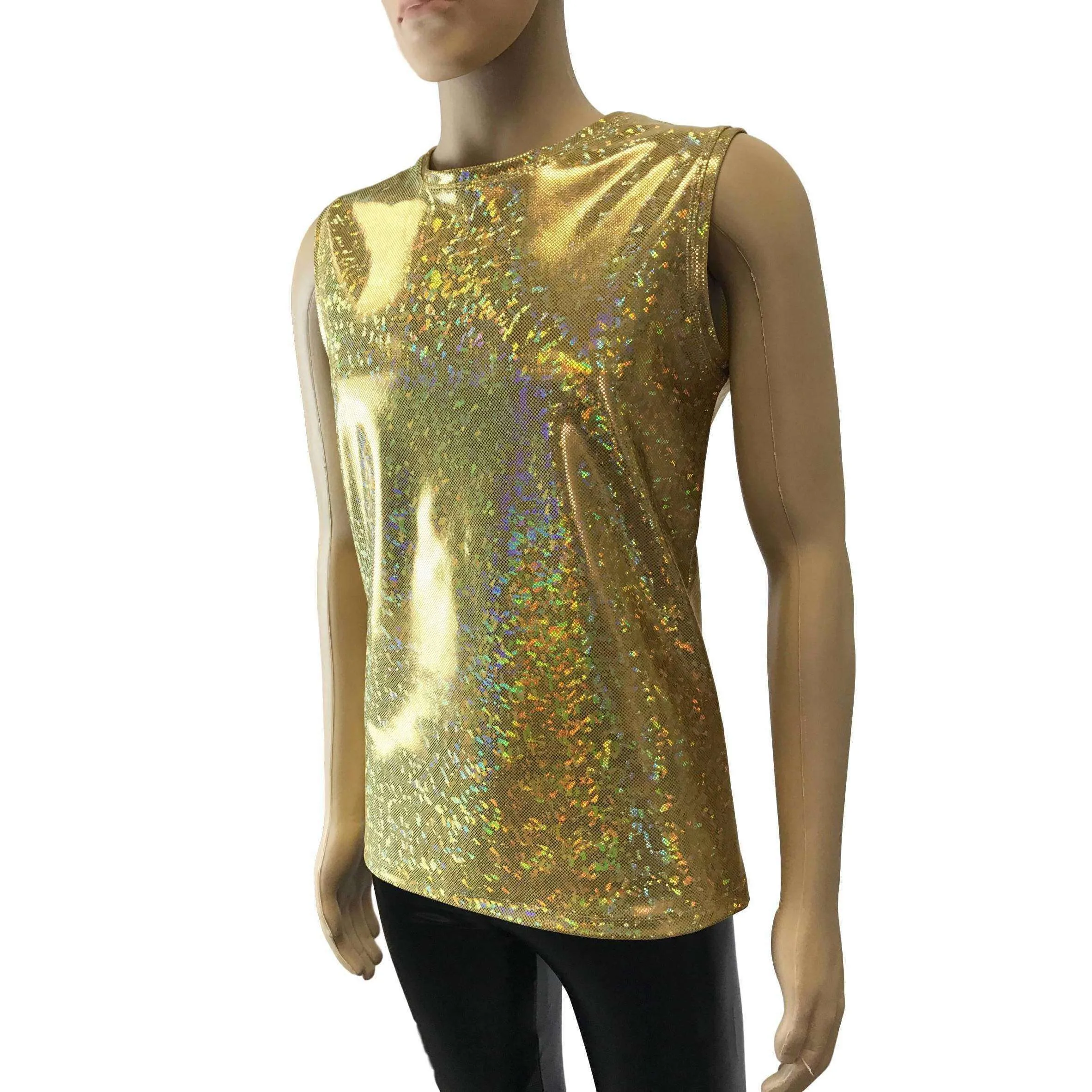 Men's Gold Holographic Shattered Glass Tank Muscle Shirt