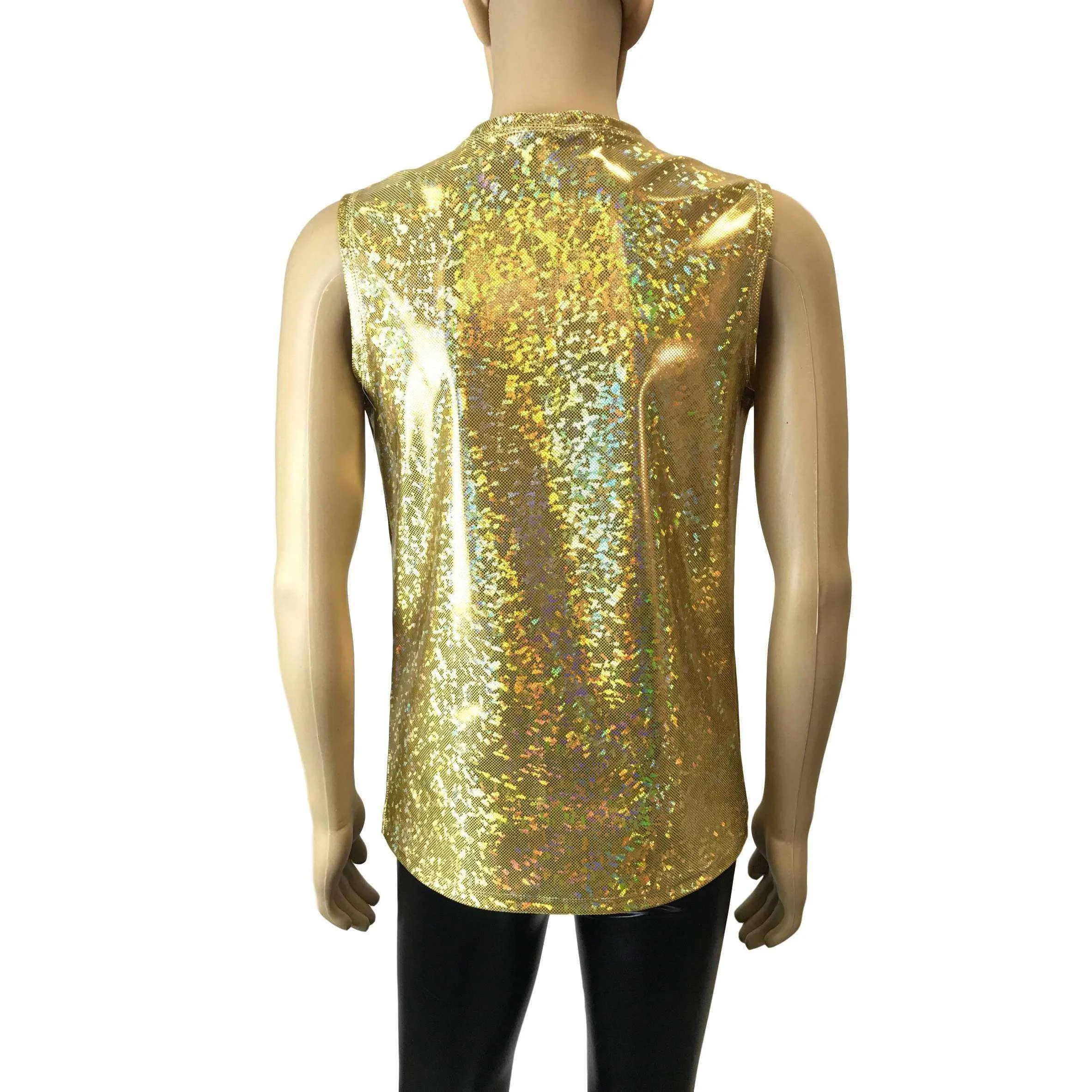 Men's Gold Holographic Shattered Glass Tank Muscle Shirt