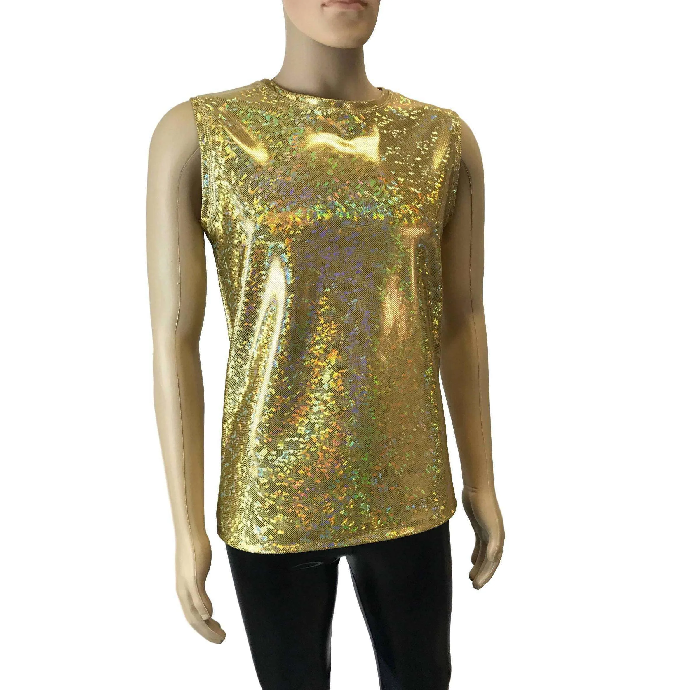 Men's Gold Holographic Shattered Glass Tank Muscle Shirt