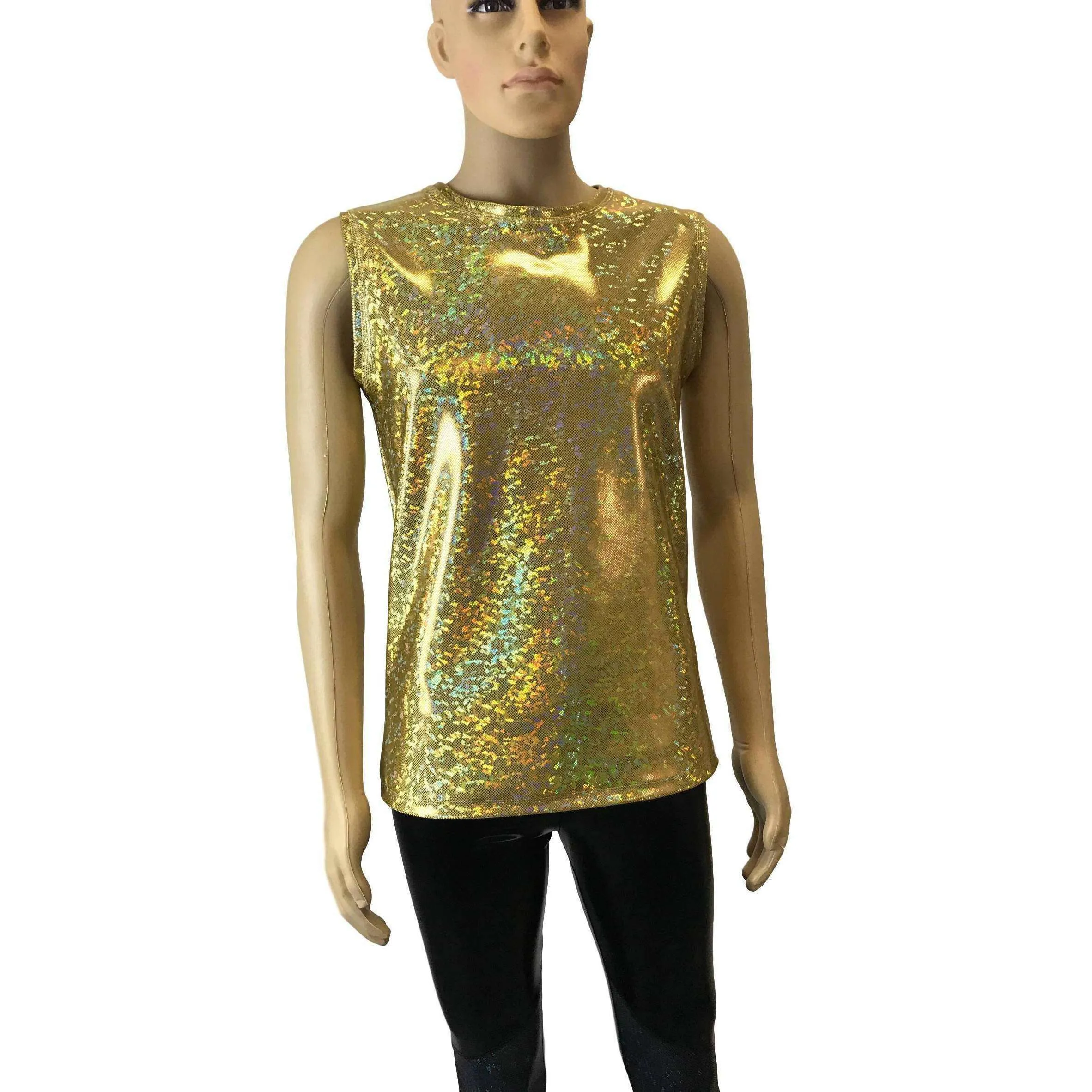 Men's Gold Holographic Shattered Glass Tank Muscle Shirt