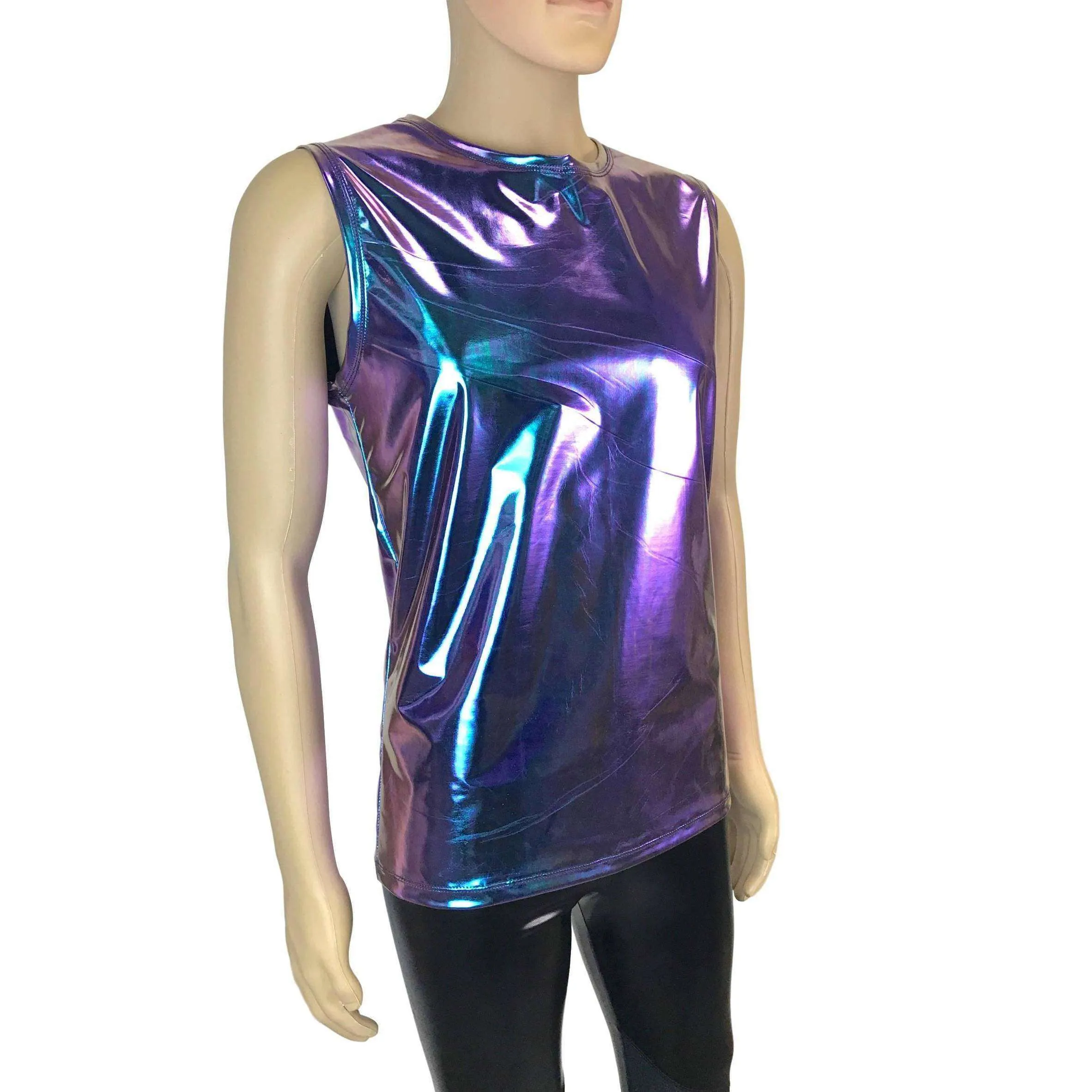 Men's Holographic Oil Slick Tank, Men's Holo Muscle Shirt