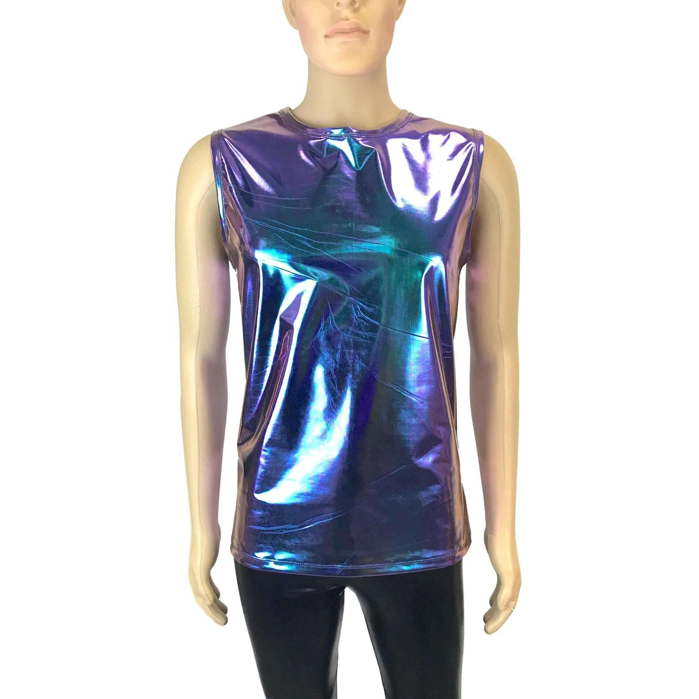 Men's Holographic Oil Slick Tank, Men's Holo Muscle Shirt