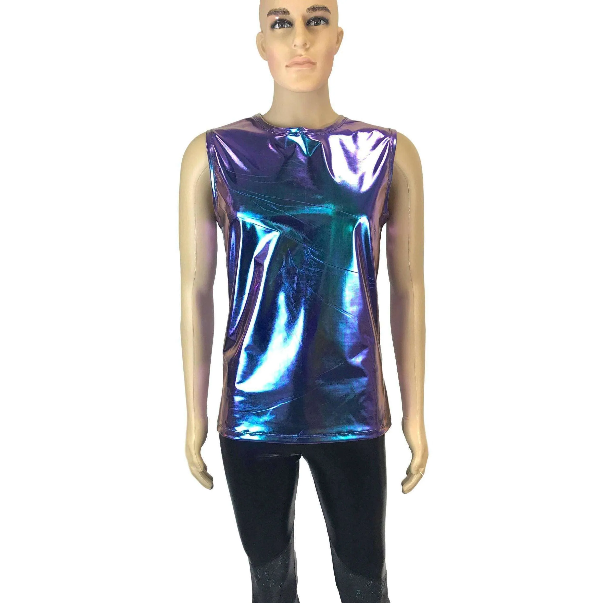 Men's Holographic Oil Slick Tank, Men's Holo Muscle Shirt