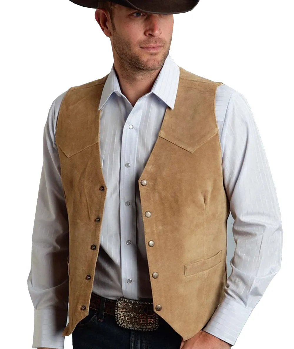 Men's Suede V  Denim Jacket Neck Waistcoat Denim Jacket