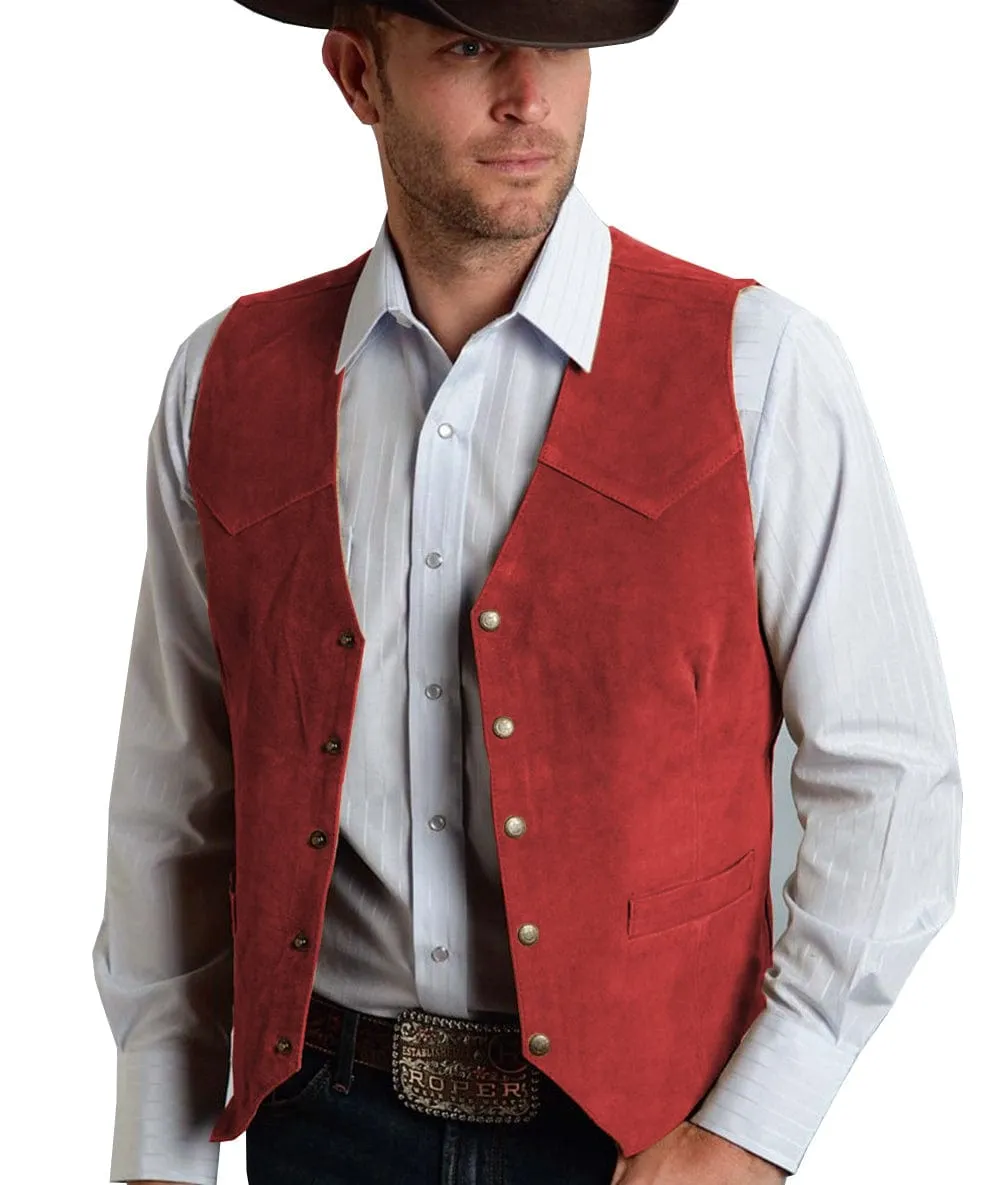 Men's Suede V  Denim Jacket Neck Waistcoat Denim Jacket