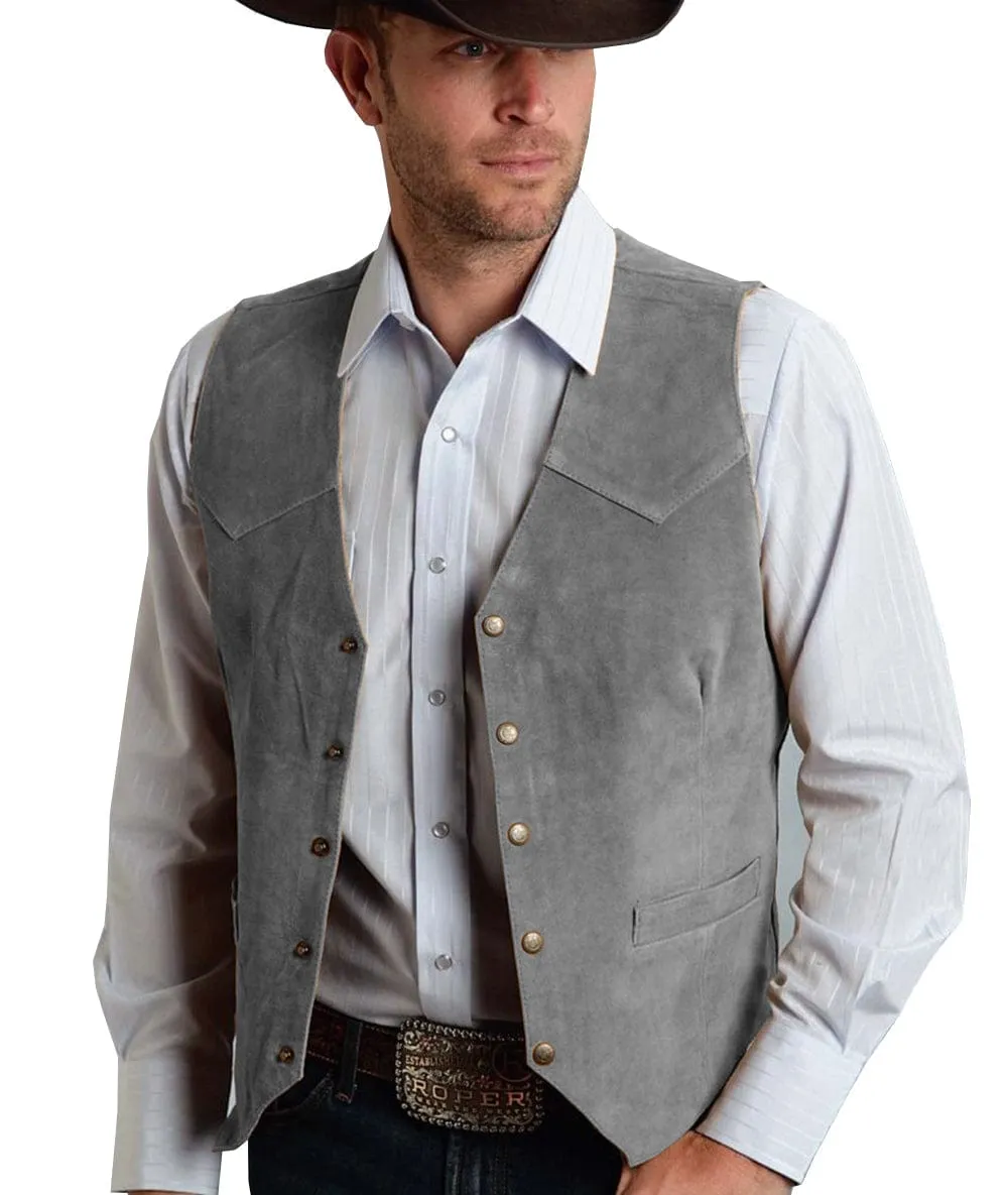 Men's Suede V  Denim Jacket Neck Waistcoat Denim Jacket