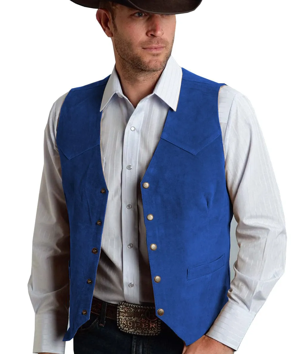 Men's Suede V  Denim Jacket Neck Waistcoat Denim Jacket