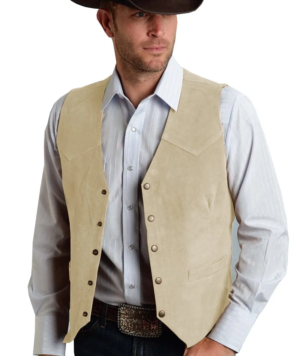 Men's Suede V  Denim Jacket Neck Waistcoat Denim Jacket