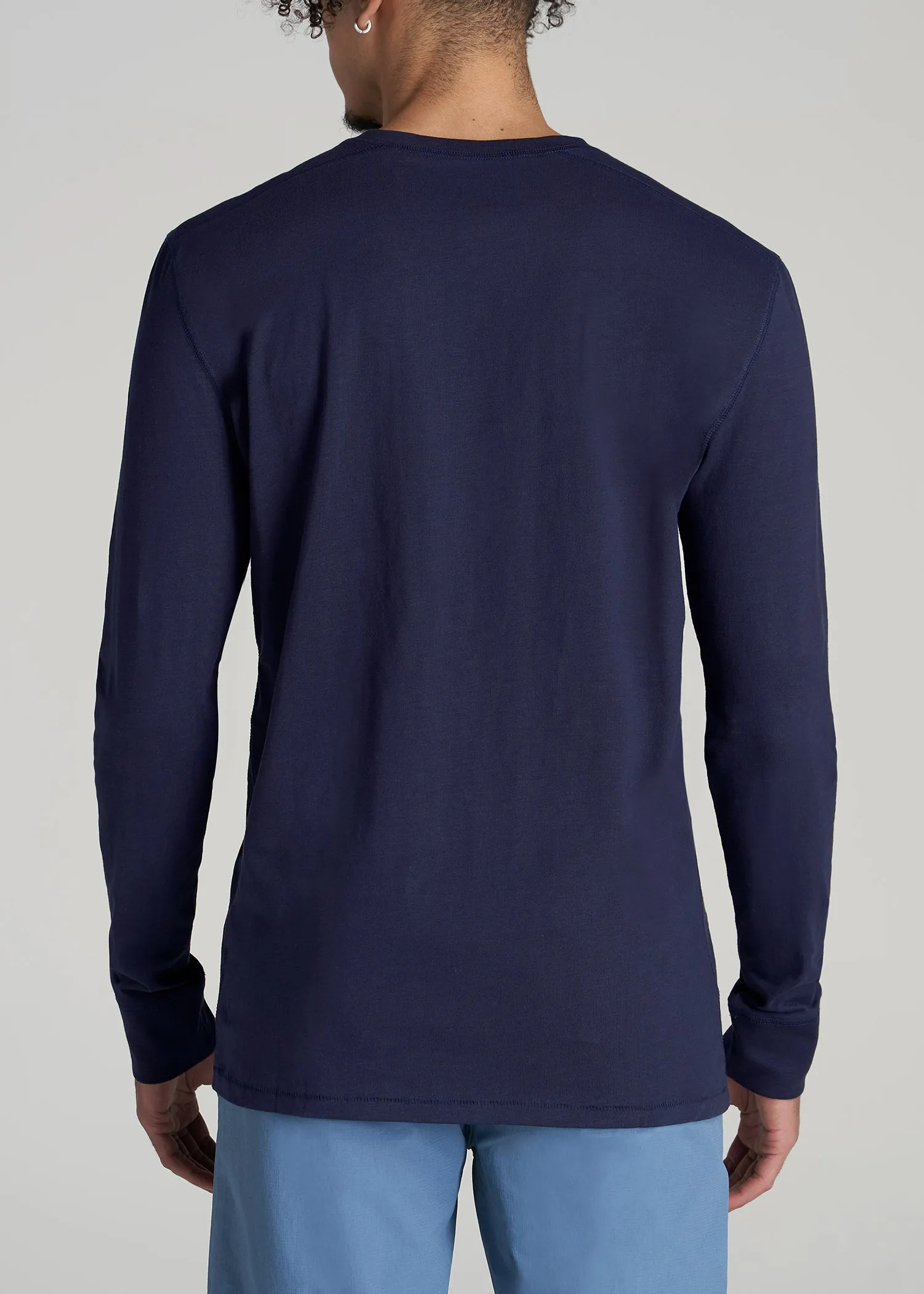 Men's Tall Three Button Long Sleeve Slub Henley in Navy