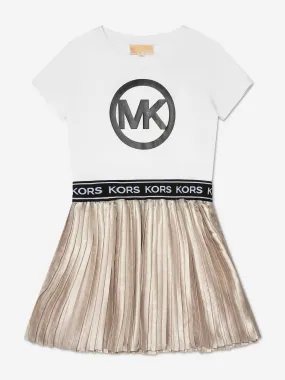 Michael Kors Girls Pleated Logo Dress in Silver