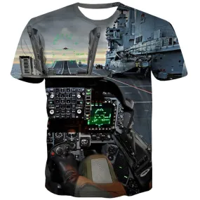 Military T-shirt Men Metal Tshirt Printed Landscape Tshirts Casual Ocean T-shirts 3d