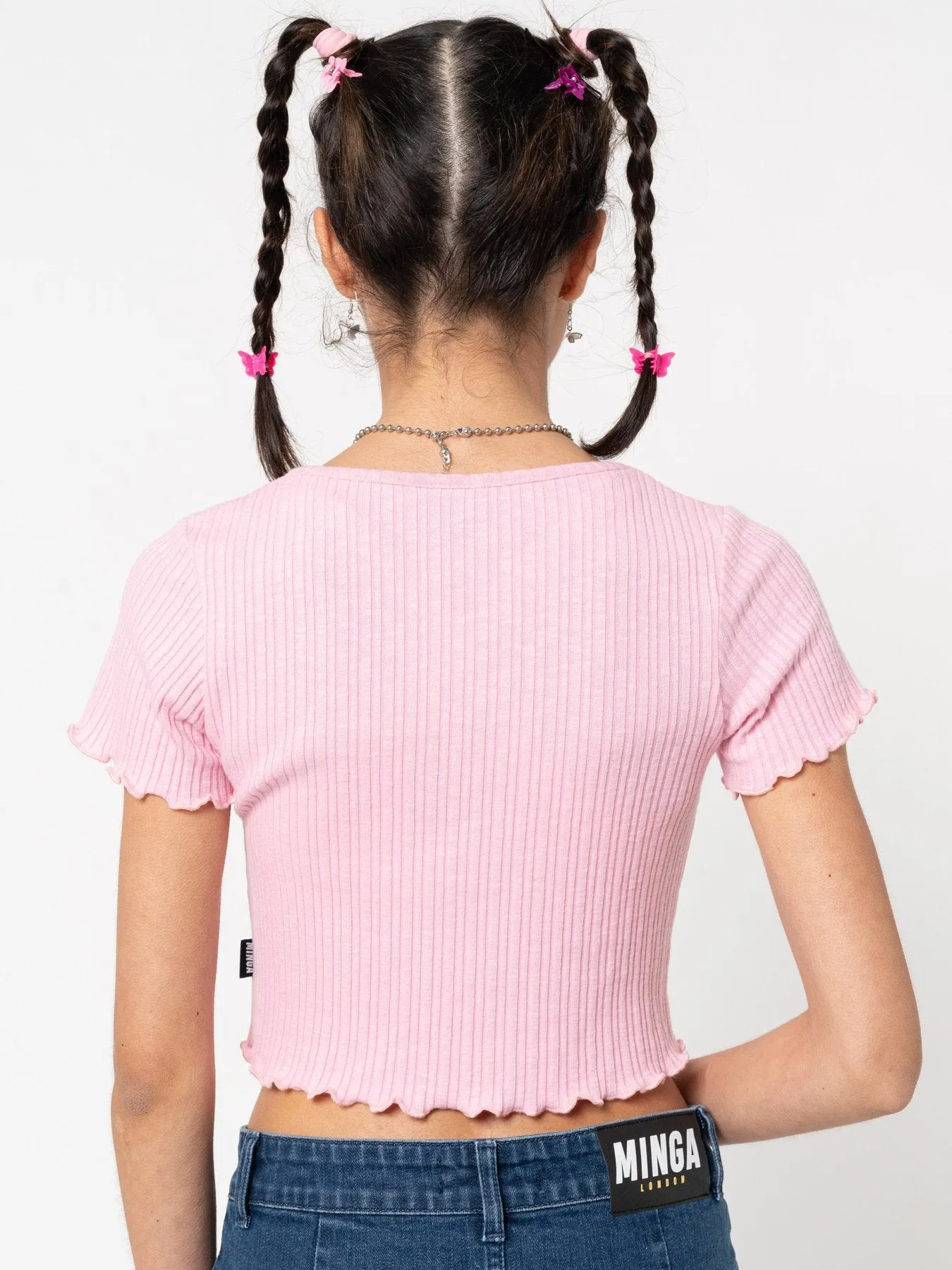 Minga London Lipgloss Pink Ruffle Button Down Tee