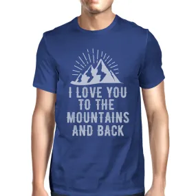 Mountain And Back Men's Blue Short Sleeve Round Neck Cotton Tee