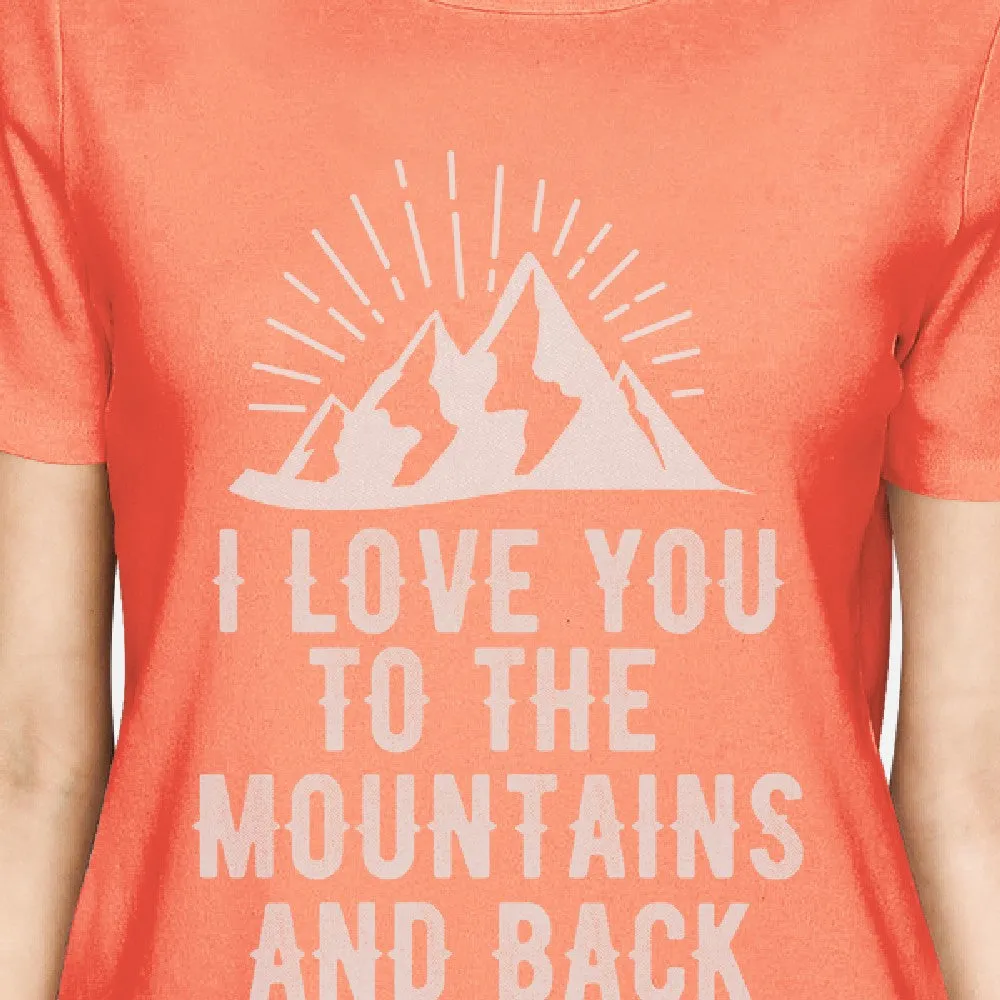 Mountain And Back Peach Cute Graphic Summer T Shirt For Ladies