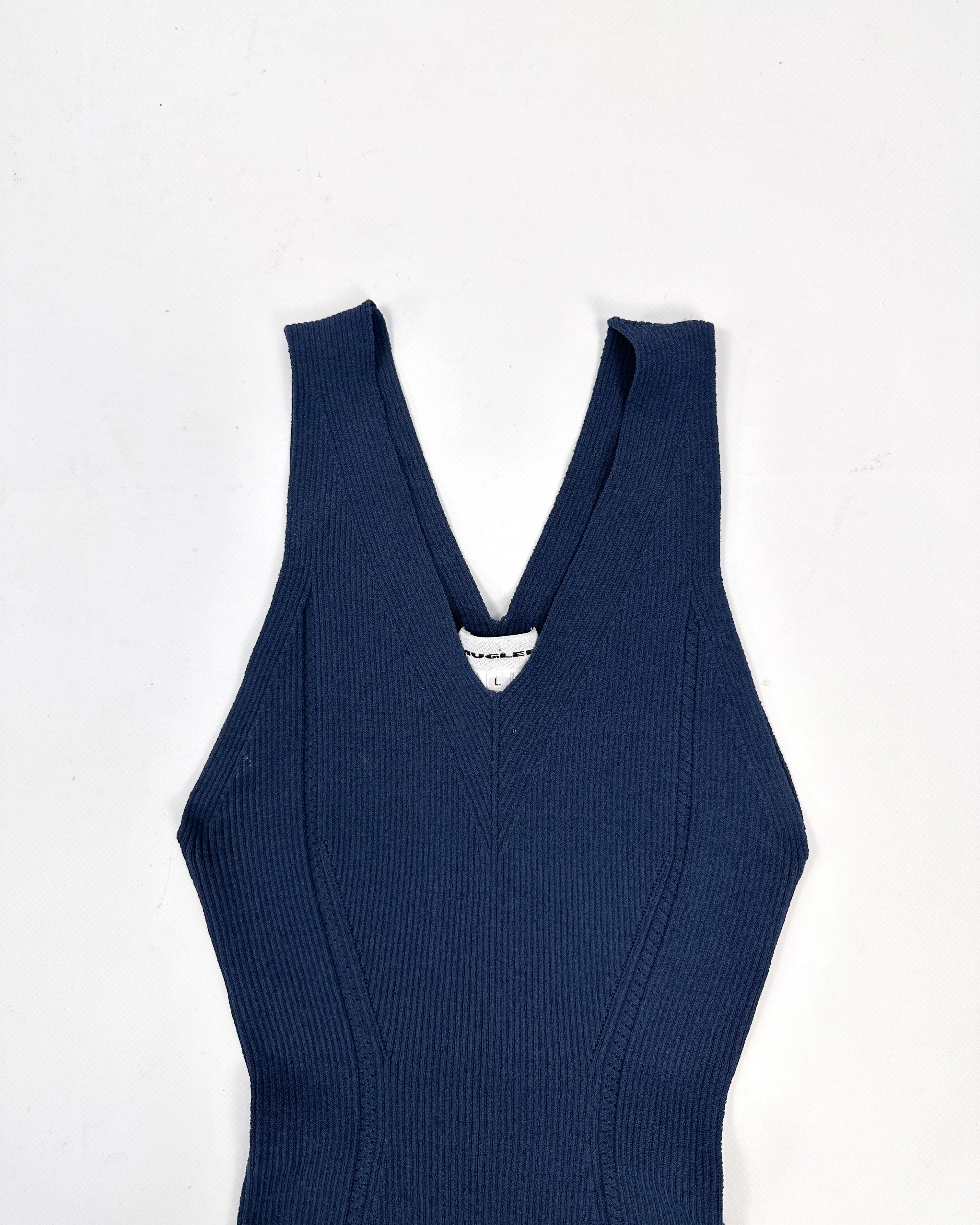 Mugler Knit Sleeveless Dark Blue Top 2000's