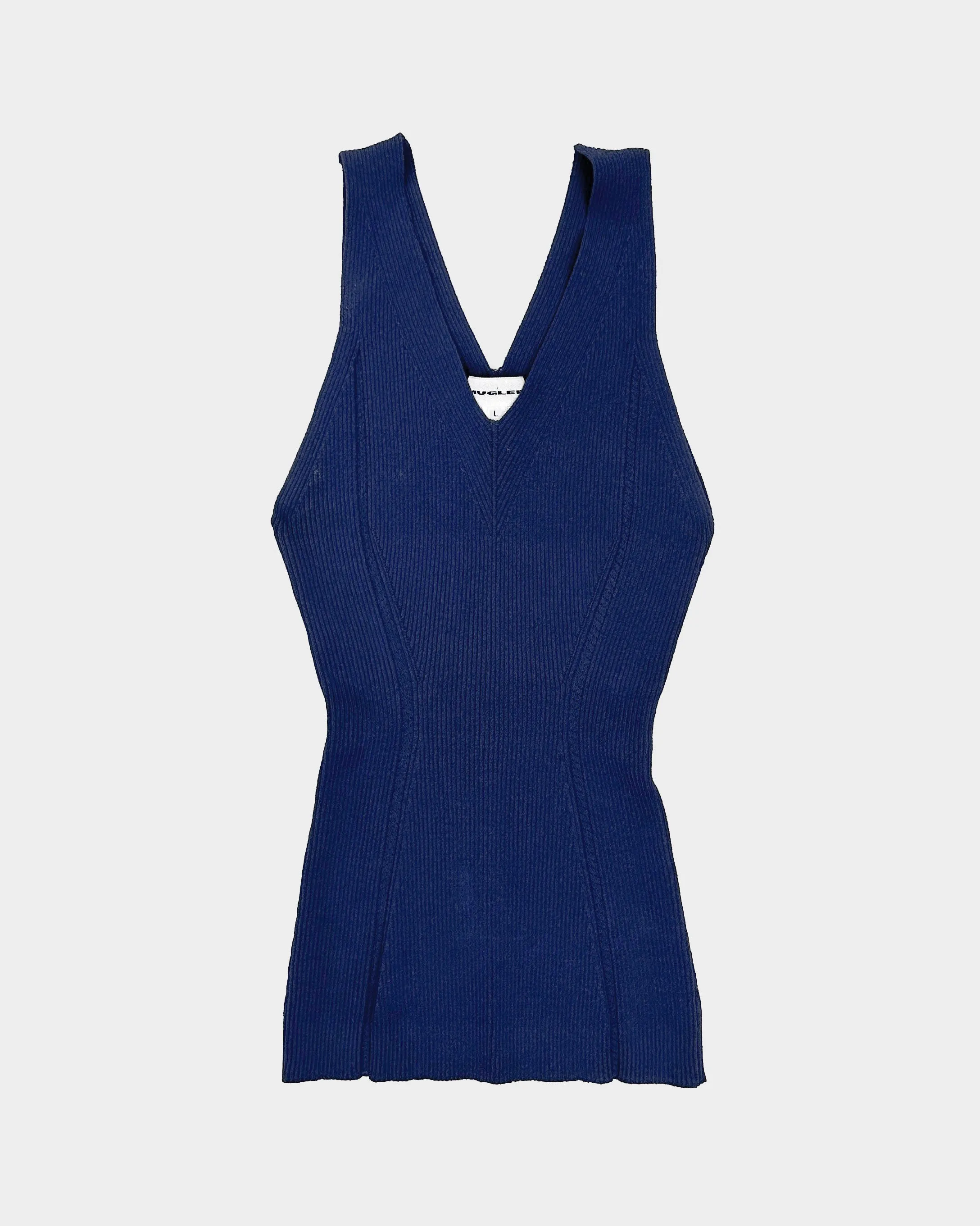 Mugler Knit Sleeveless Dark Blue Top 2000's