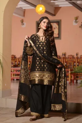 Nilofer Shahid - Black Dahlia - Cotton Shirt - 3 Piece