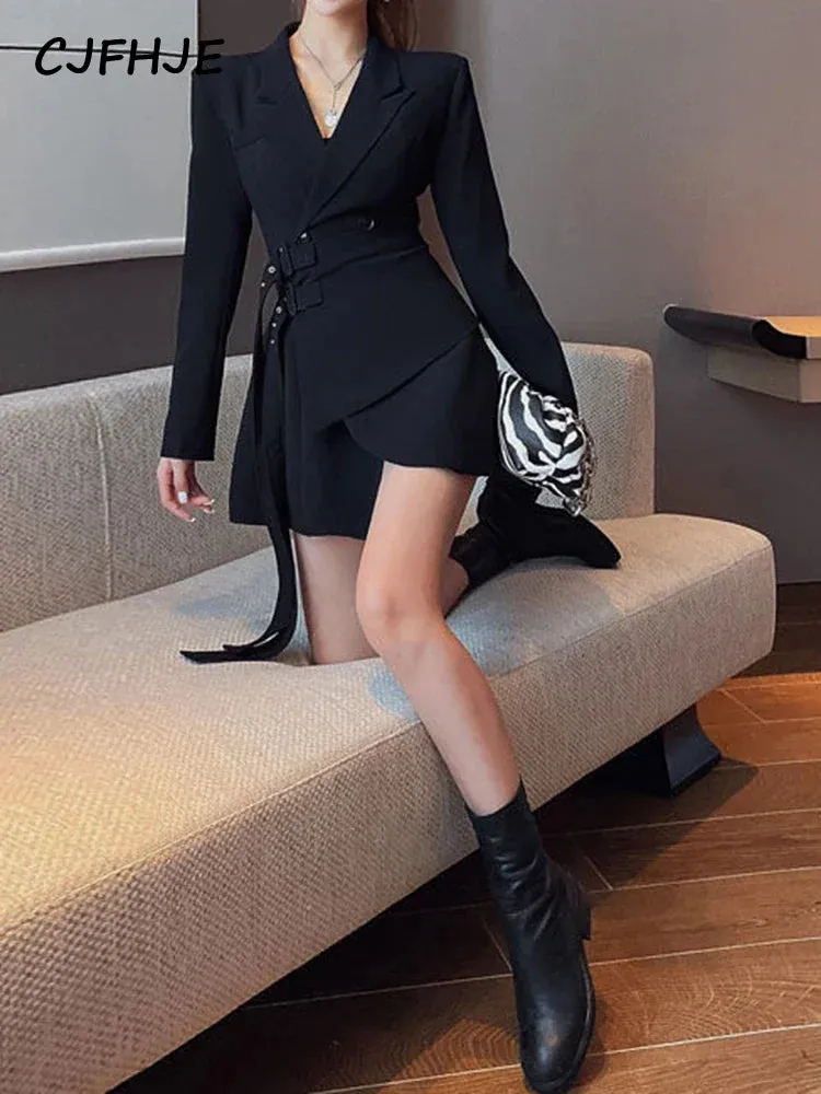 One-Piece Chic Sashes Long Sleeve Blazer Dress