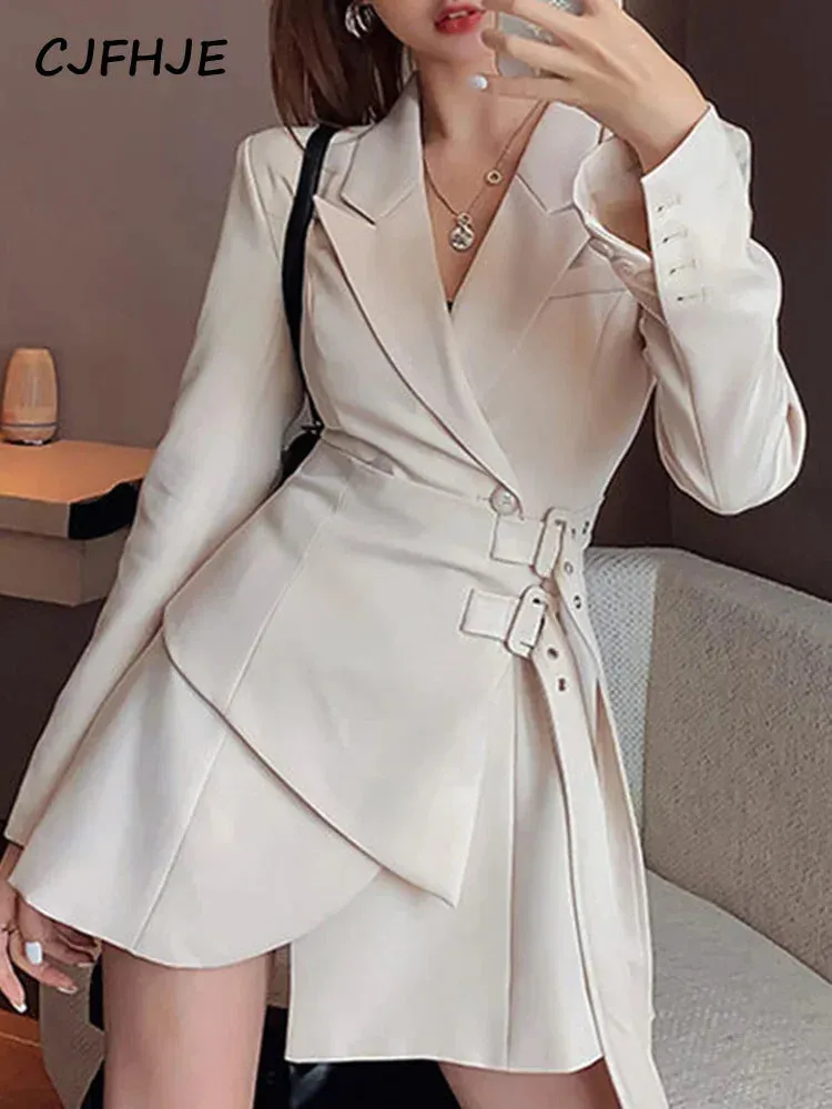 One-Piece Chic Sashes Long Sleeve Blazer Dress