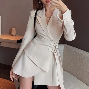 One-Piece Chic Sashes Long Sleeve Blazer Dress