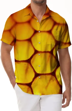 Particle men's shirt short-sleeved beachwear casual Hawaiian button print abstract geometry gold