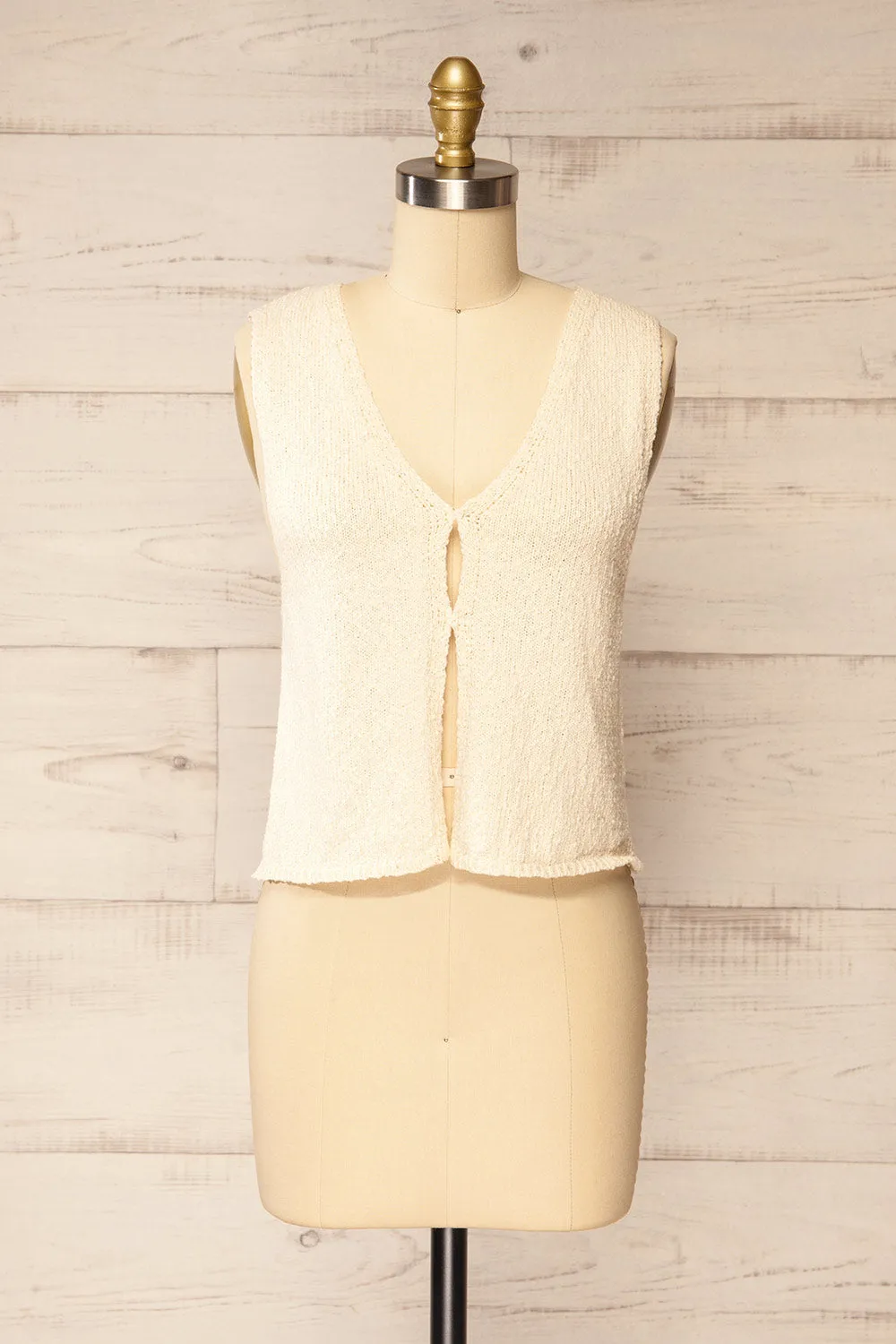 Persie | Beige Sleeveless Knit Top