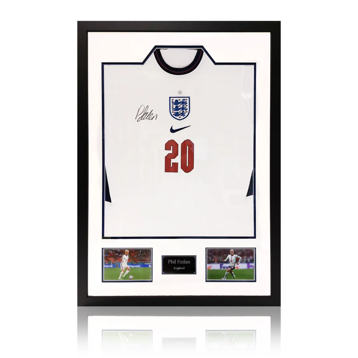 Phil Foden England Signed Shirt Double Picture Display