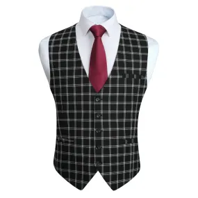 Plaid Slim Suit Vest - A2-BLACK/WHITE