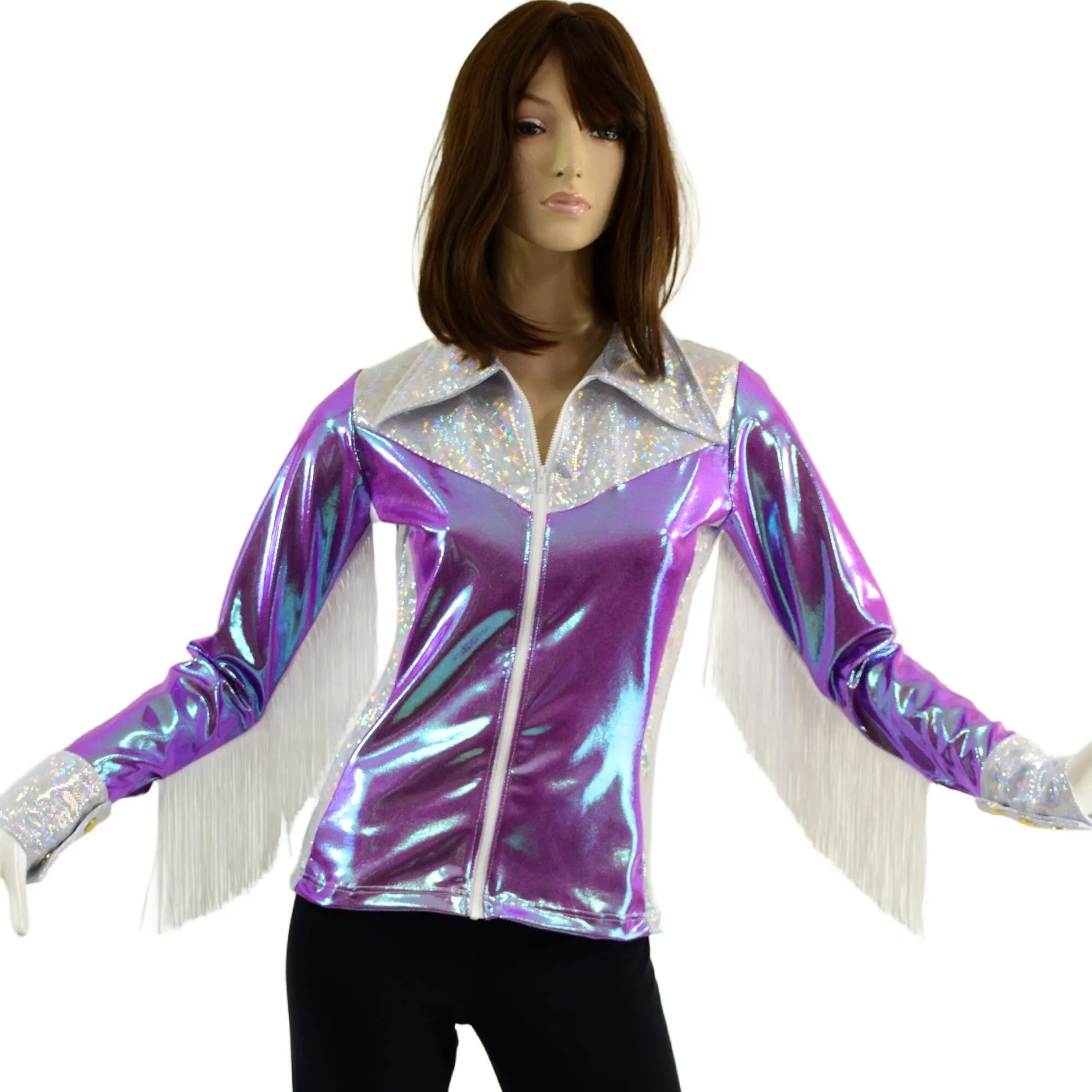 Plumeria and White Kaleidoscope Rodeo Shirt with Fringe