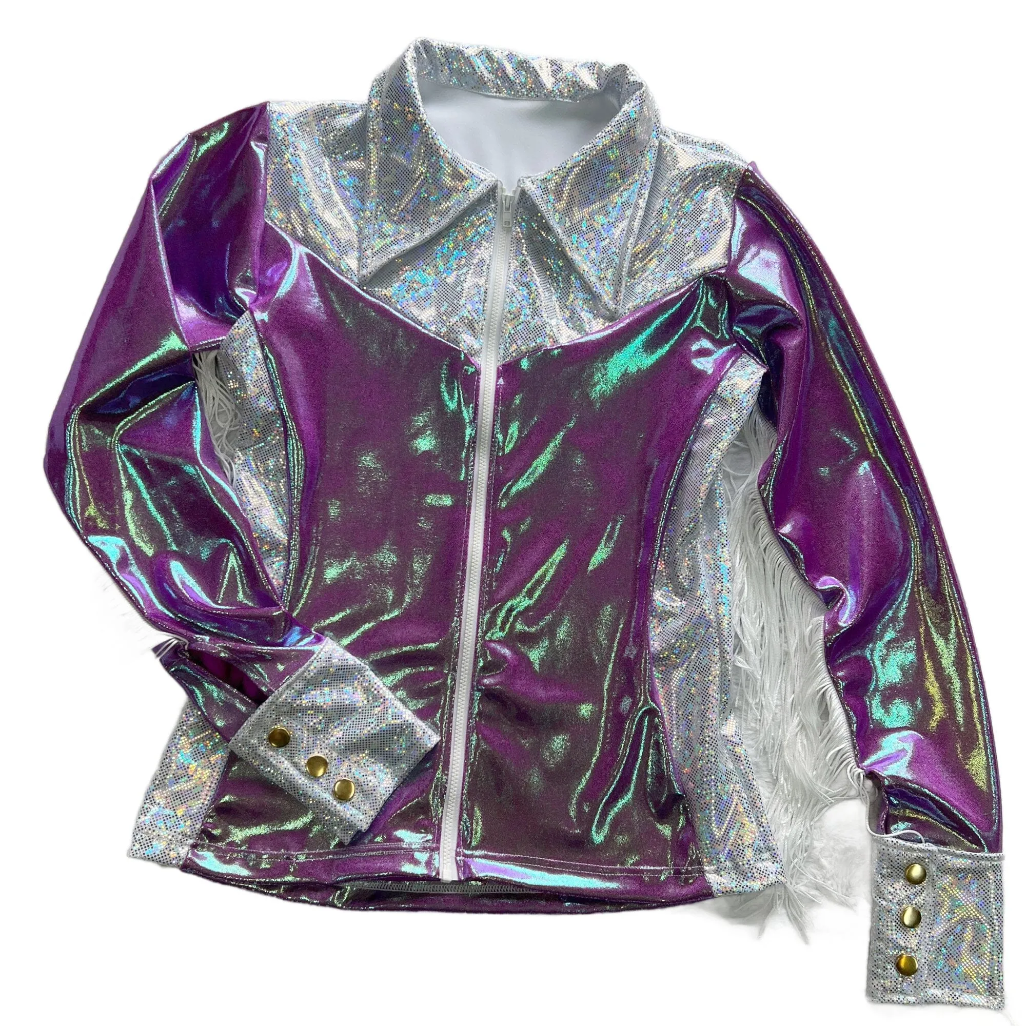 Plumeria and White Kaleidoscope Rodeo Shirt with Fringe