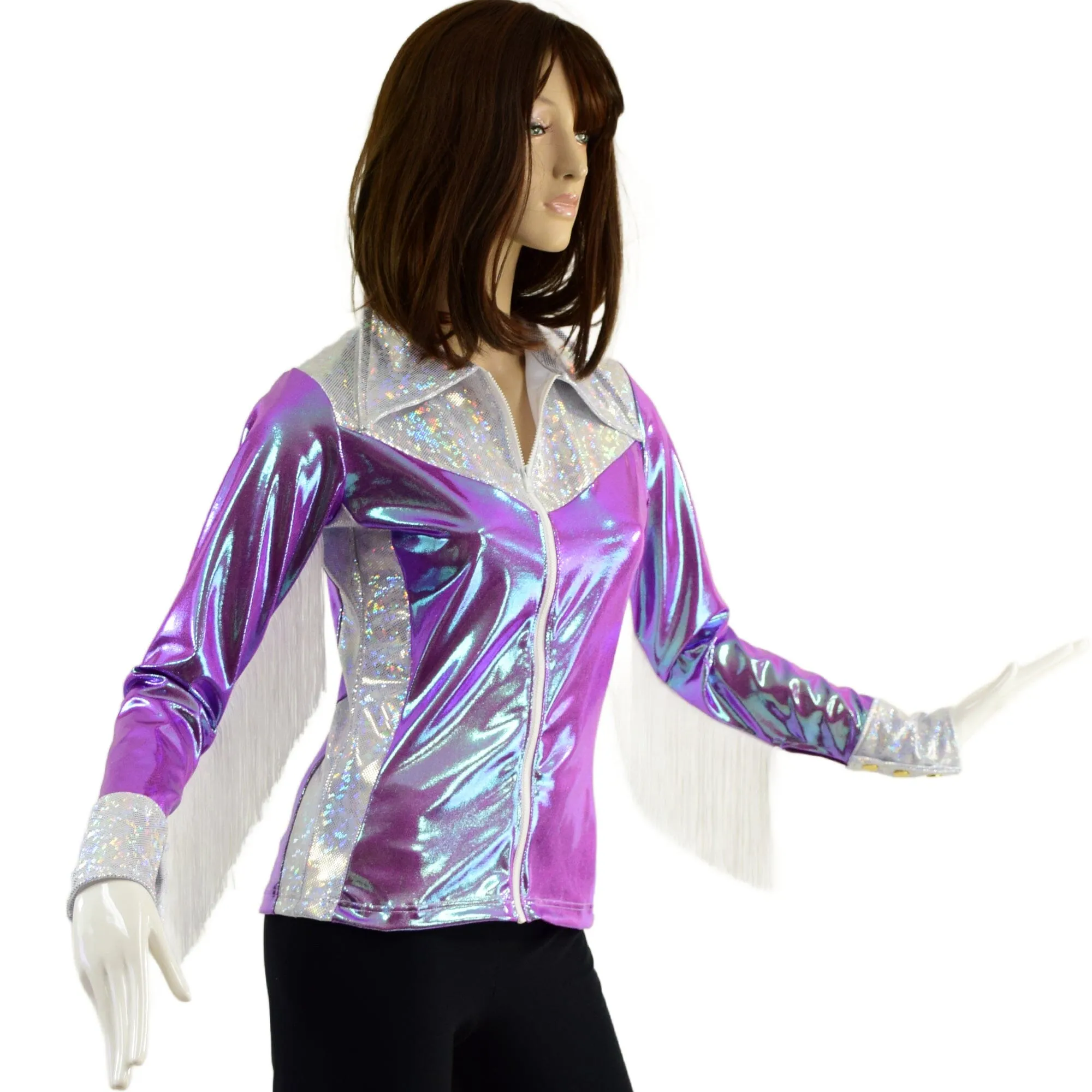 Plumeria and White Kaleidoscope Rodeo Shirt with Fringe