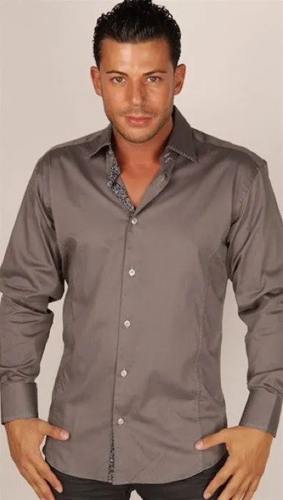 Preview Mens Ash Dress Shirt w/ Black Pattern Contrast