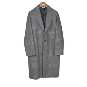 "Starry Night" long coat in grey Prince-of-Wales check melton wool