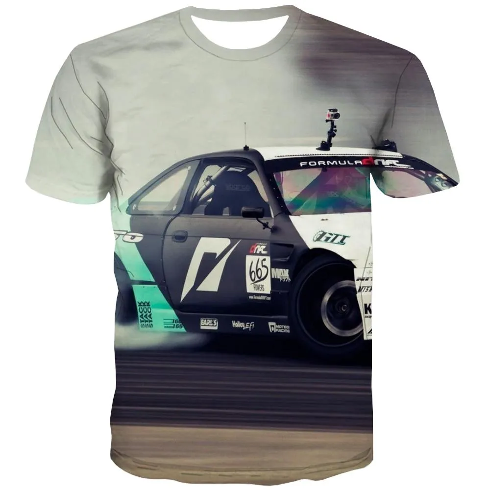 Racing Car T-shirt Men Metal Shirt Print City Tshirt Anime Gray Tshirts Cool Retro Tshirts Novelty