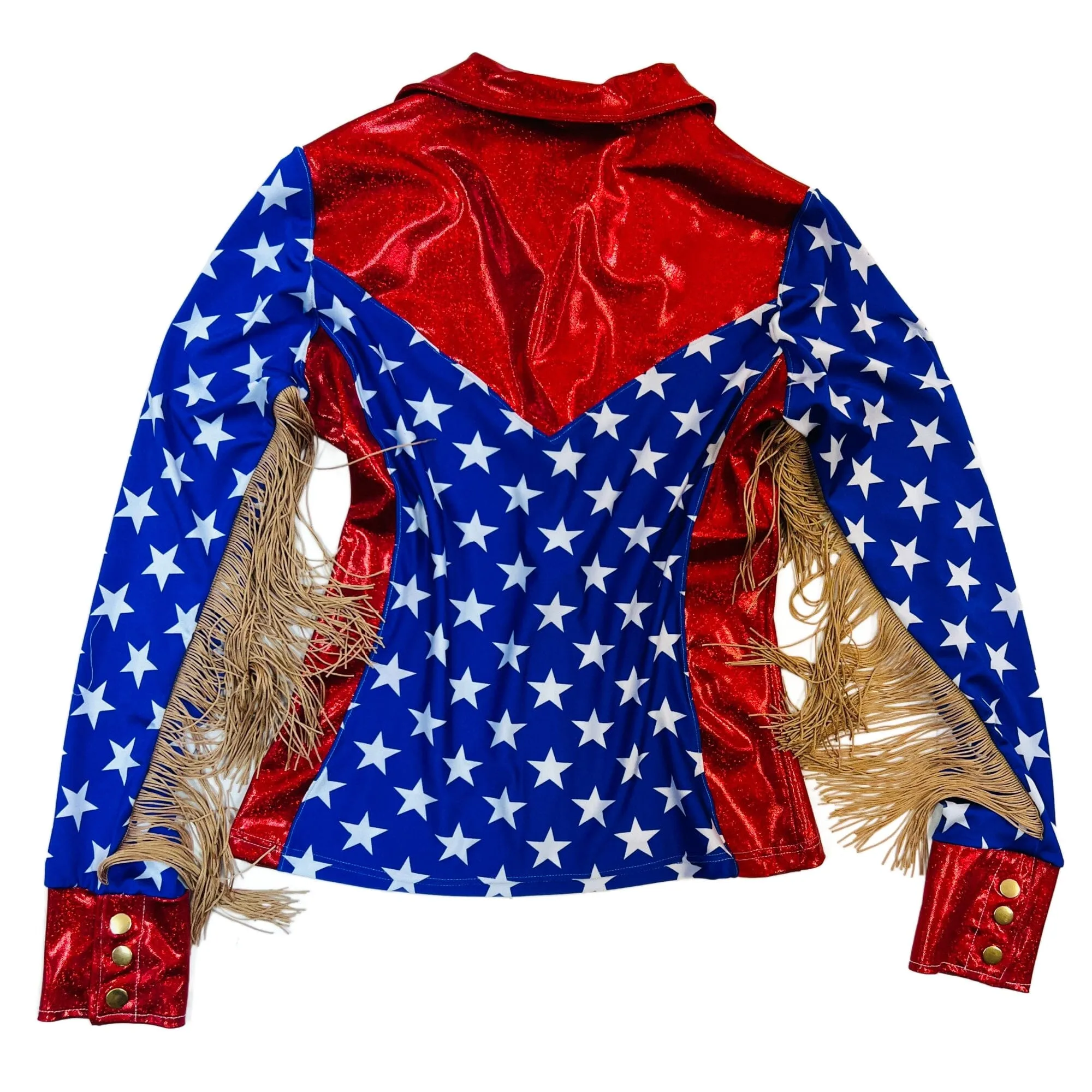 Red White and Blue Patriotic Rodeo Shirt with Fringe