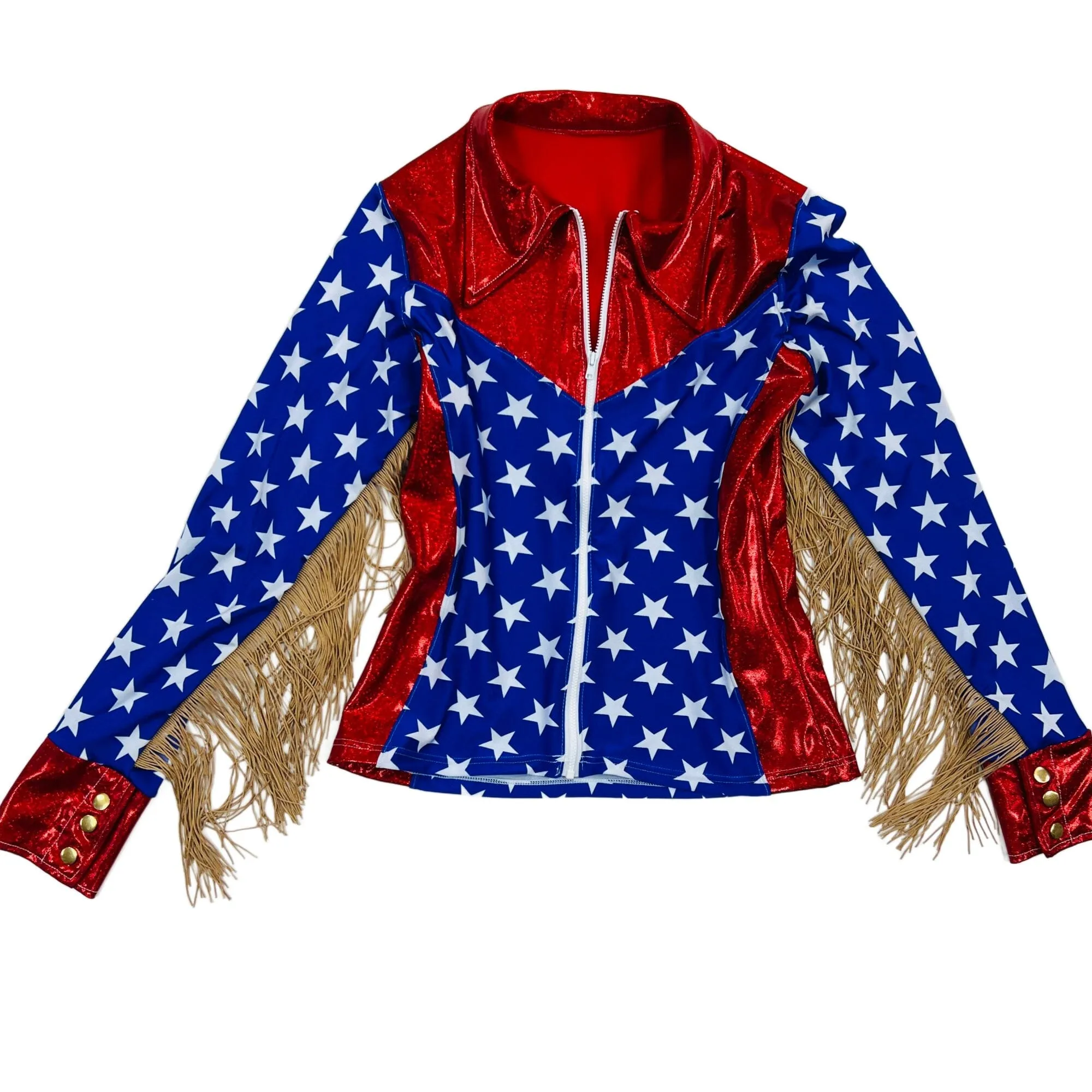 Red White and Blue Patriotic Rodeo Shirt with Fringe